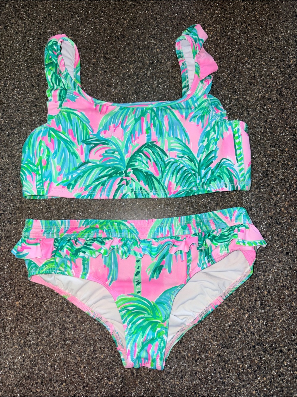 Lilly Pulitzer Pink & Green Palm Print Two-Piece Swim Set
